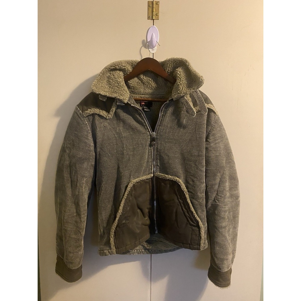 Diesel Trucker Jacket Mens L Brown Good Vintage Y2K Fleece Lined Corduroy